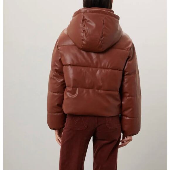 Oof Wear Brown Faux Leather Puffer Jacket SIZE 6 Hoodie Oversized Designer $428 - Picture 2 of 14